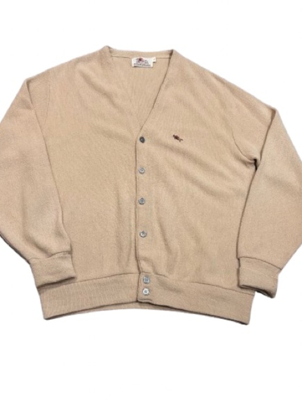 VTG 70s 80s Steeplechase Equestrian Grandpa Cardigan Sweater Tan Golf Preppy XL